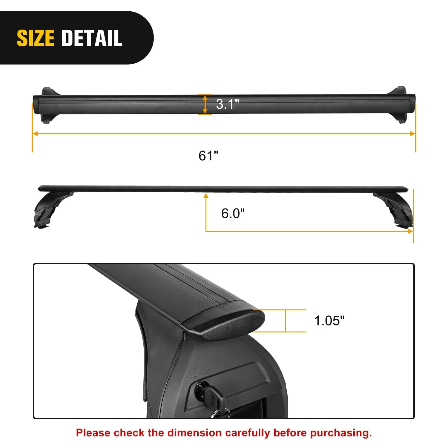2007-2018 Jeep Wrangler JK 2018-2024 Jeep Wrangler 2019-2024 Jeep Gladiator JT Roof Rack Cross Bars Aluminum Anti-Theft Lock