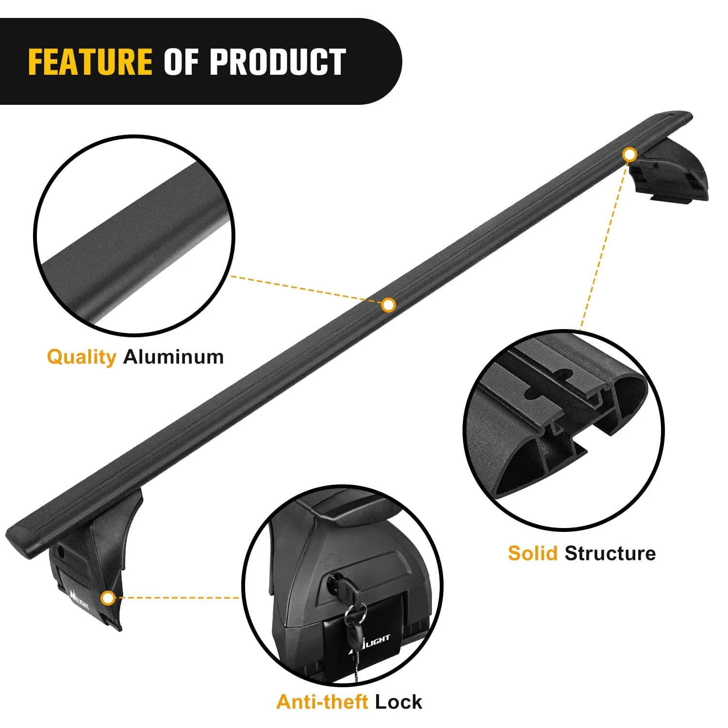 2007-2018 Jeep Wrangler JK 2018-2024 Jeep Wrangler 2019-2024 Jeep Gladiator JT Roof Rack Cross Bars Aluminum Anti-Theft Lock