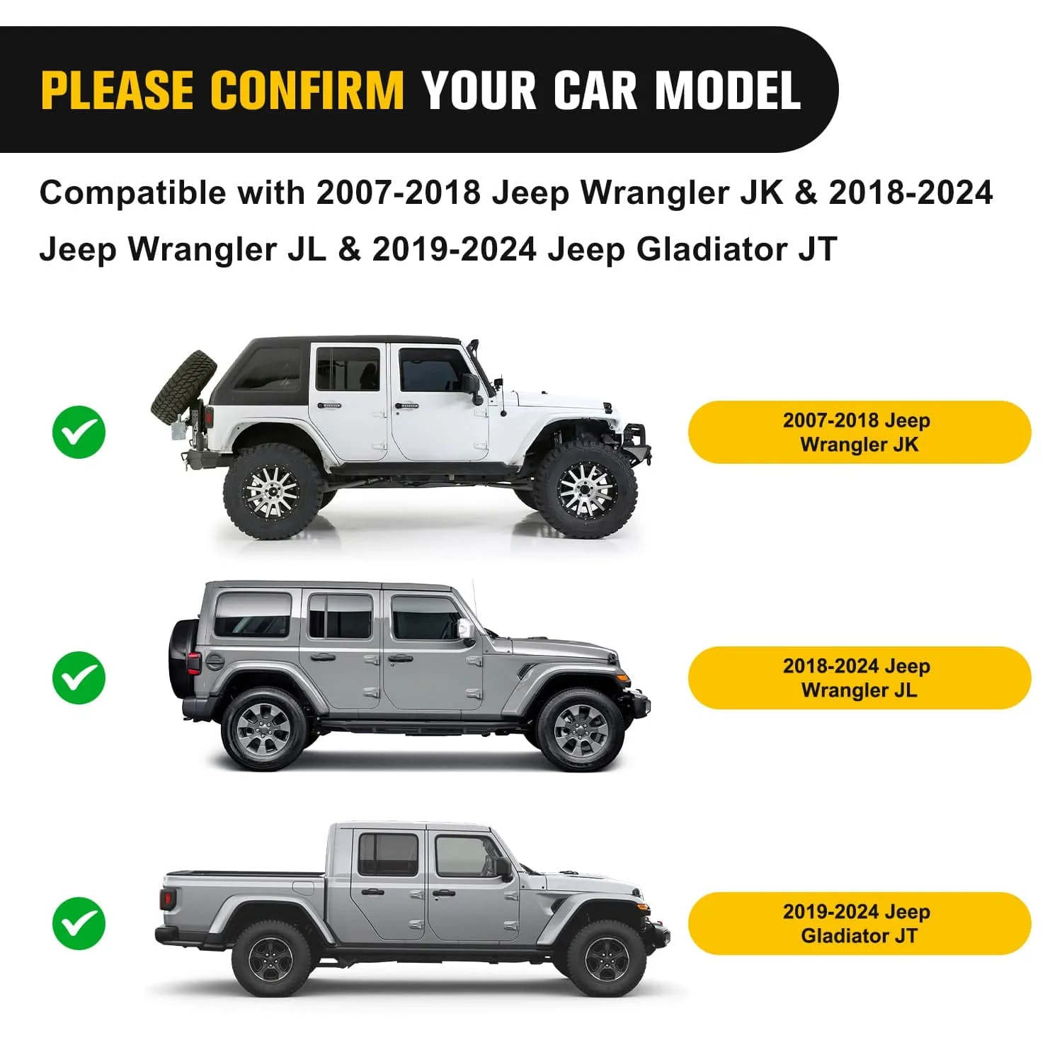 2007-2018 Jeep Wrangler JK 2018-2024 Jeep Wrangler 2019-2024 Jeep Gladiator JT Roof Rack Cross Bars Aluminum Anti-Theft Lock