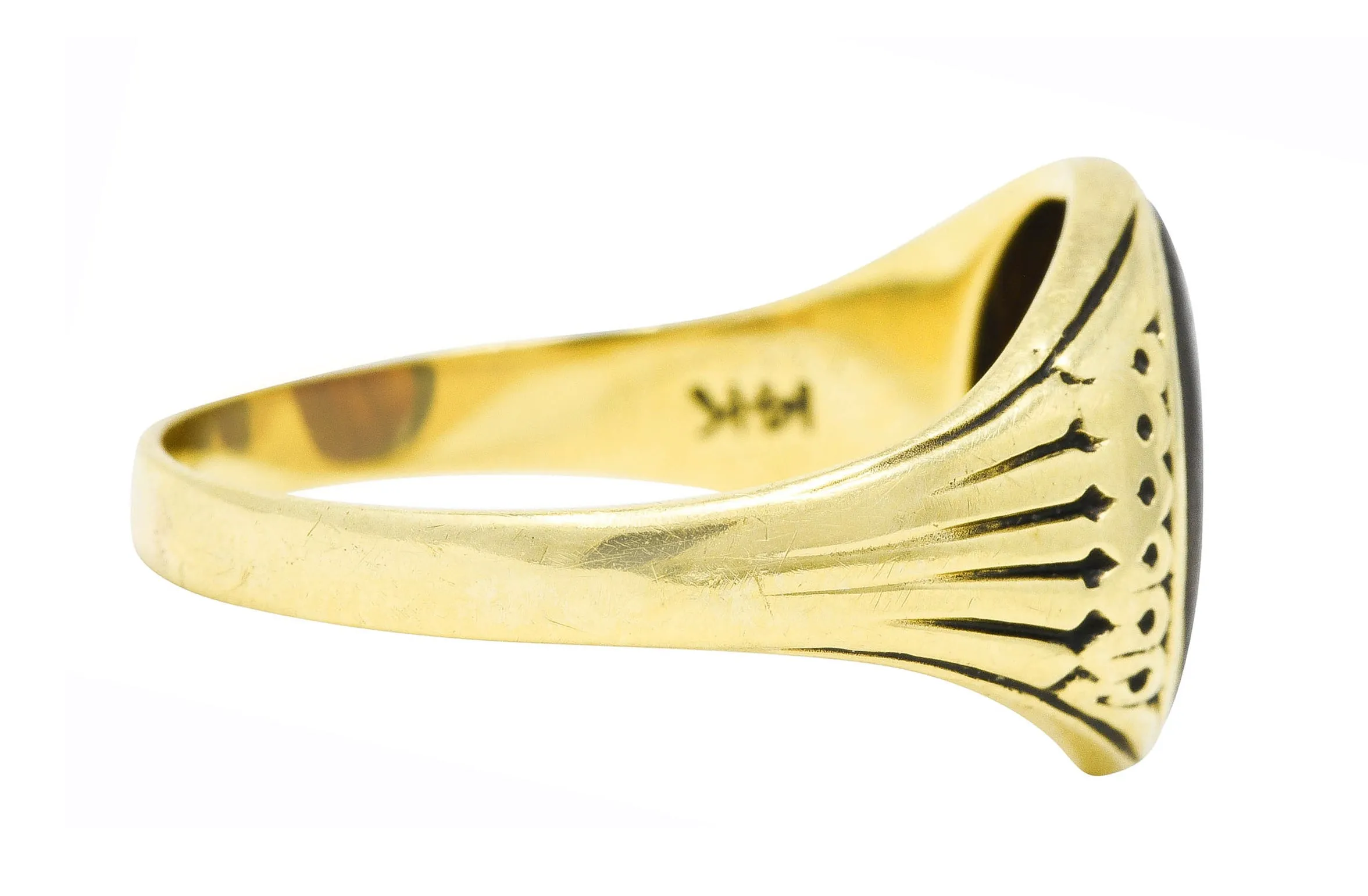 Art Deco Egyptian Revival Banded Agate 14 Karat Yellow Gold Pharaoh Intaglio Unisex Signet Ring