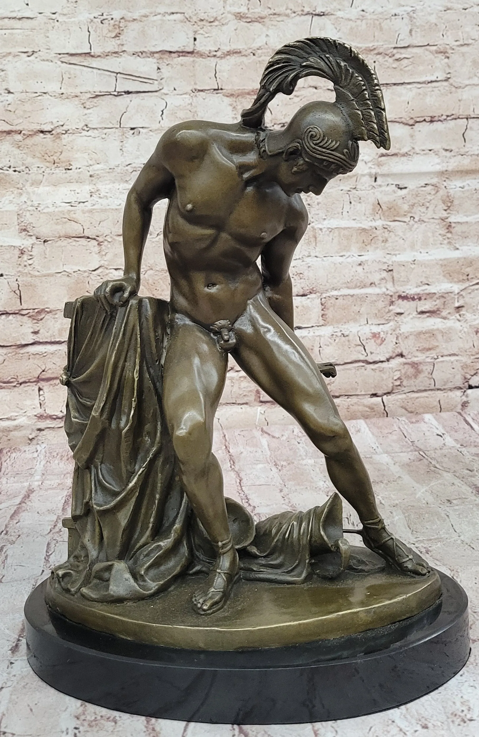Greek Hero Achilles Hercules Leonidas Hoplite Warrior Bronze Statue Sculpture Decor 14" X 10"