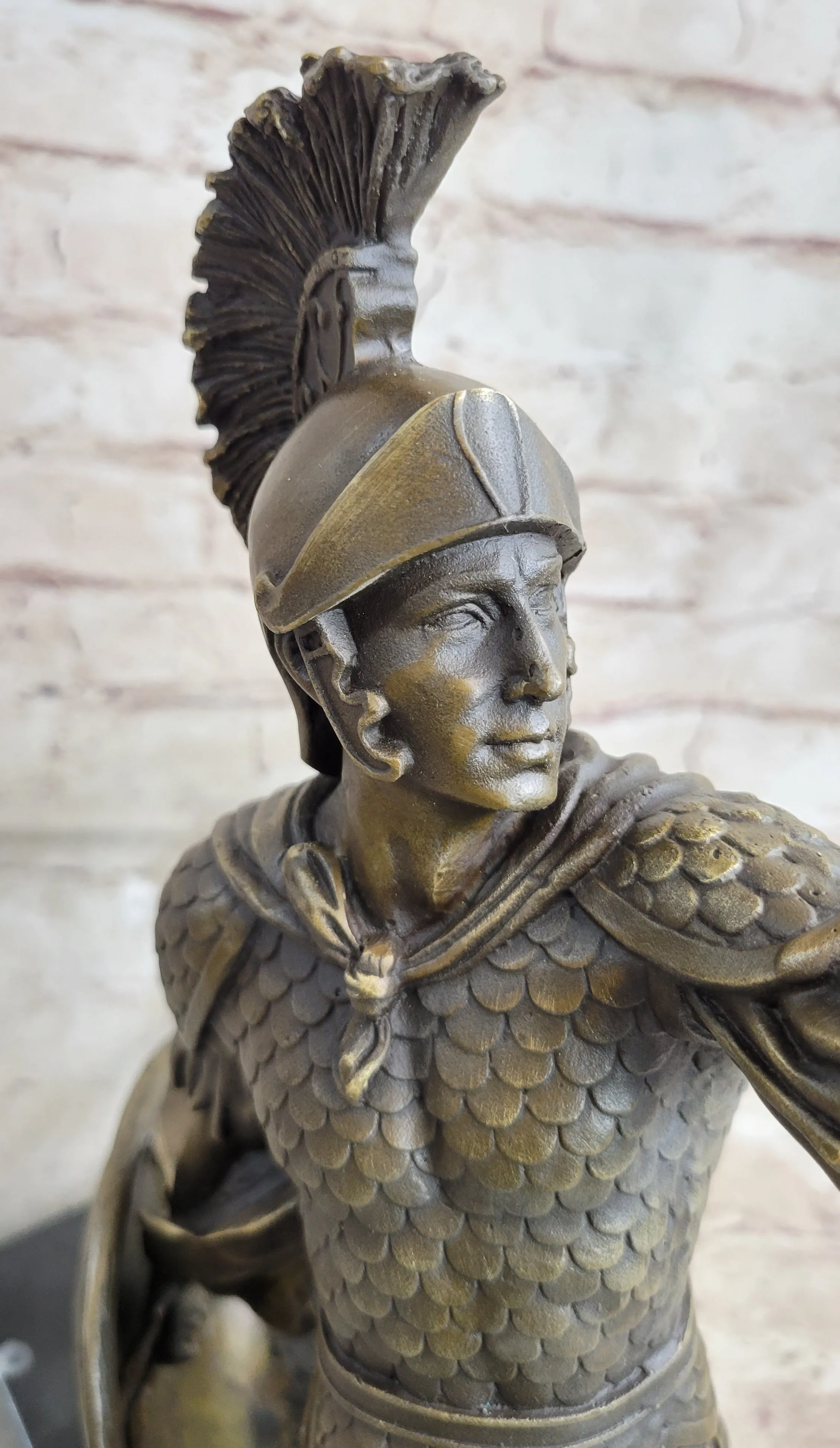Greek Hoplite Roman Legion Warrior Hero Bronze Statue Sculpture on Marble Base