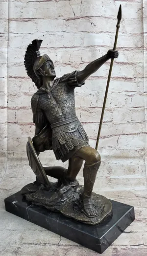 Greek Hoplite Roman Legion Warrior Hero Bronze Statue Sculpture on Marble Base