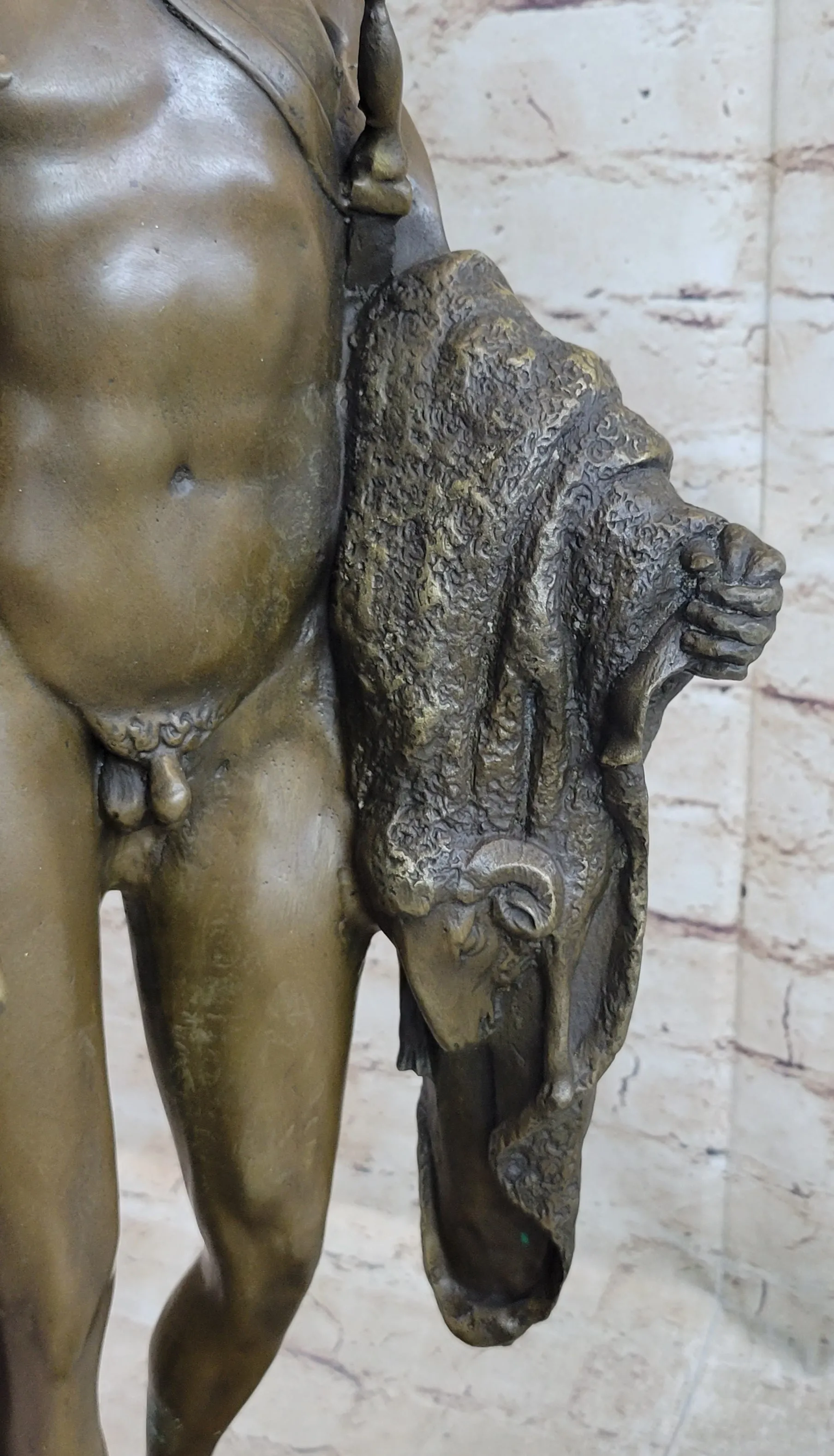 Greek Spartan Warrior Nude Figure Bronze Statue Sculpture Original Art 33" x 8"