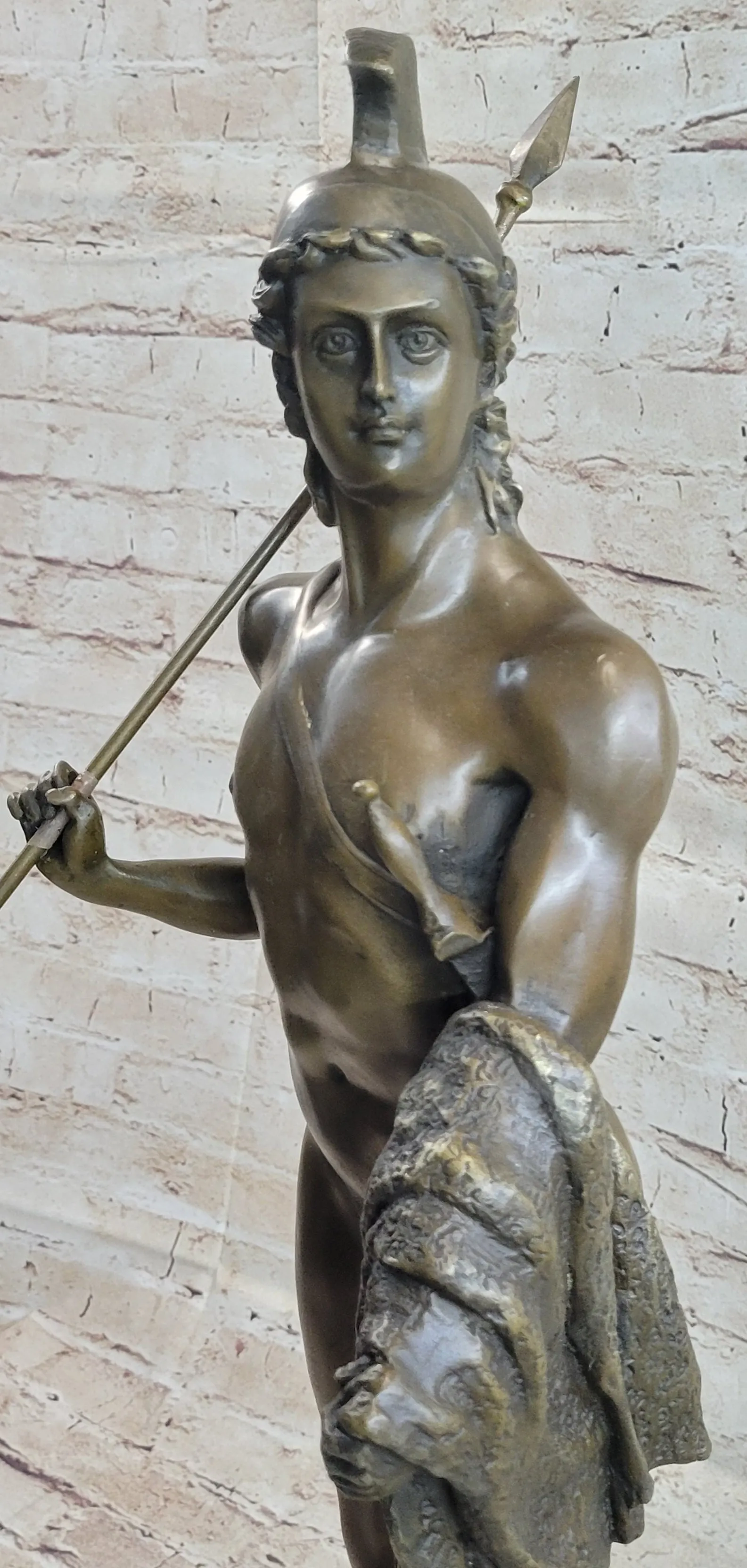 Greek Spartan Warrior Nude Figure Bronze Statue Sculpture Original Art 33" x 8"