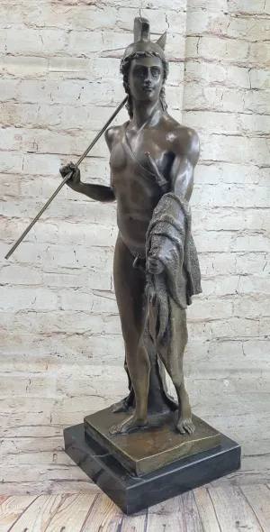 Greek Spartan Warrior Nude Figure Bronze Statue Sculpture Original Art 33" x 8"