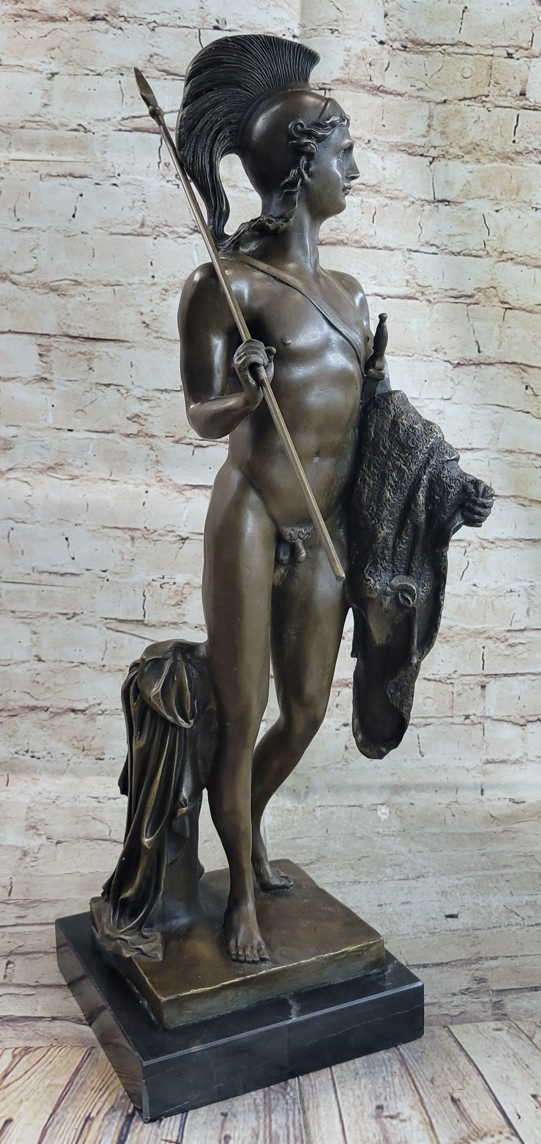 Greek Spartan Warrior Nude Figure Bronze Statue Sculpture Original Art 33" x 8"