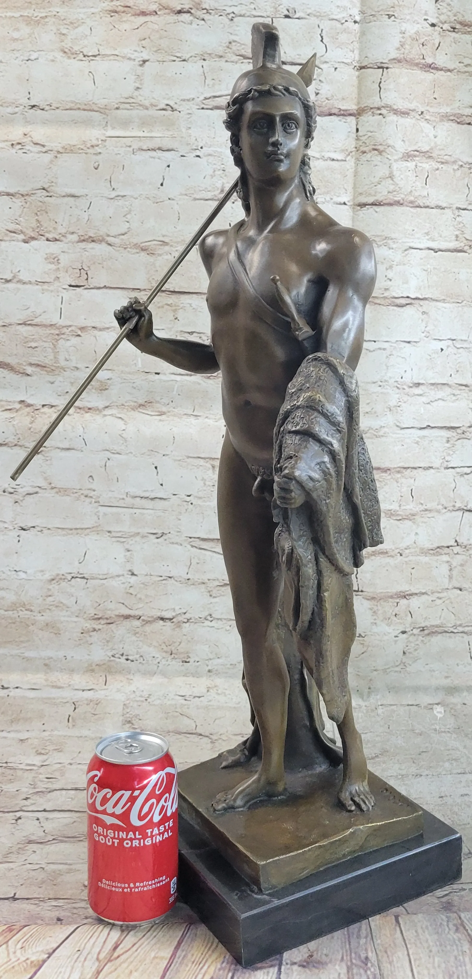 Greek Spartan Warrior Nude Figure Bronze Statue Sculpture Original Art 33" x 8"