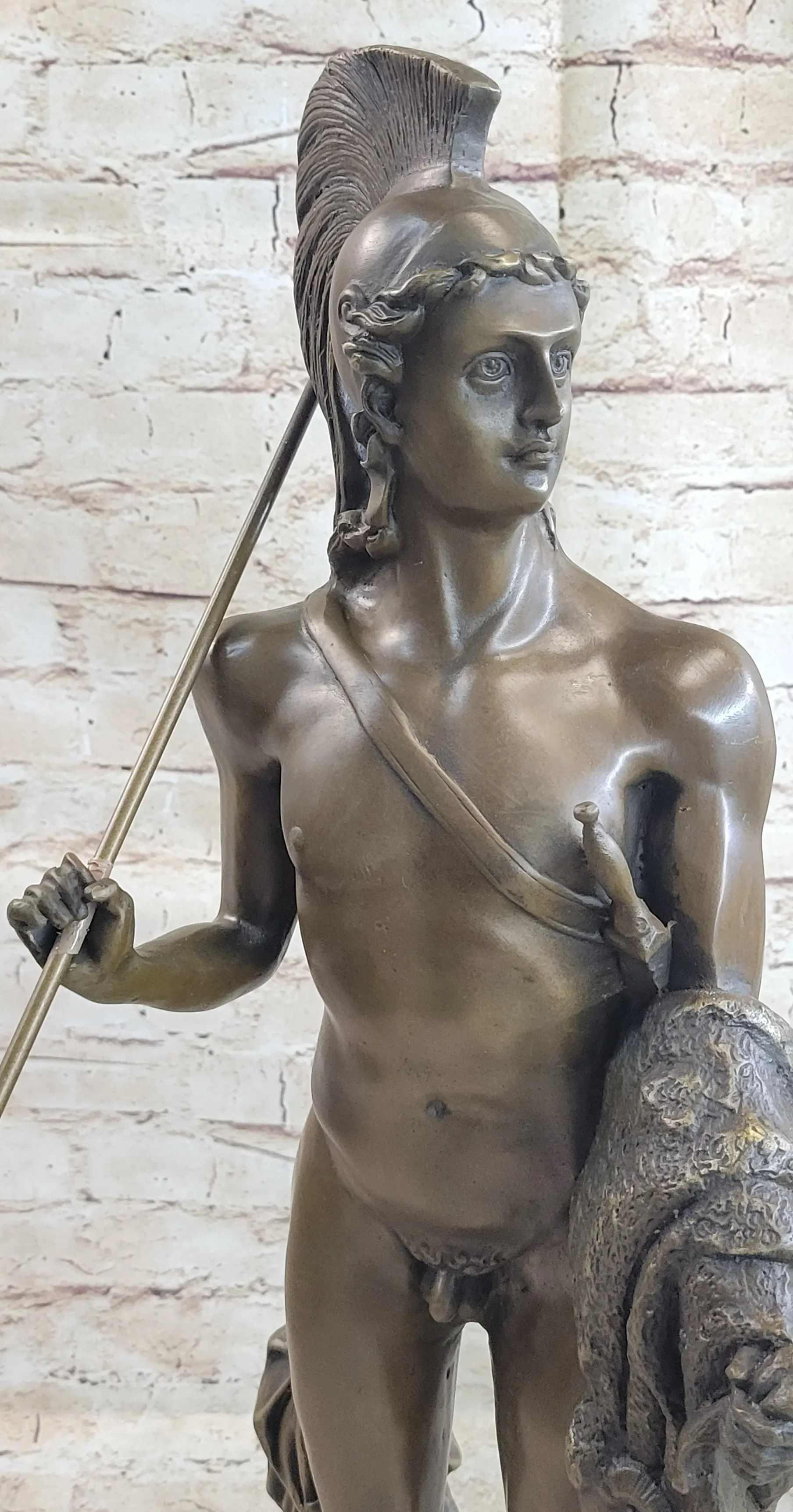 Greek Spartan Warrior Nude Figure Bronze Statue Sculpture Original Art 33" x 8"