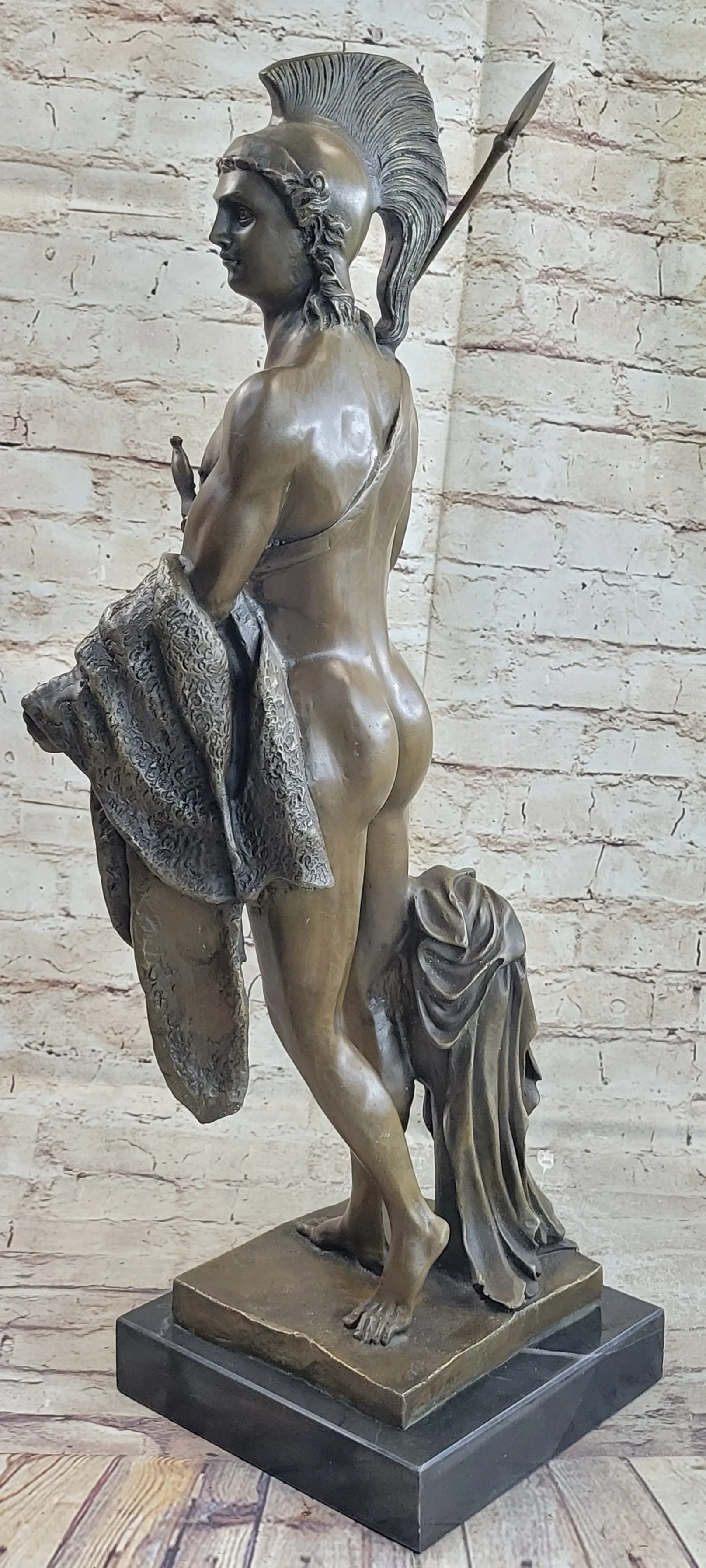 Greek Spartan Warrior Nude Figure Bronze Statue Sculpture Original Art 33" x 8"