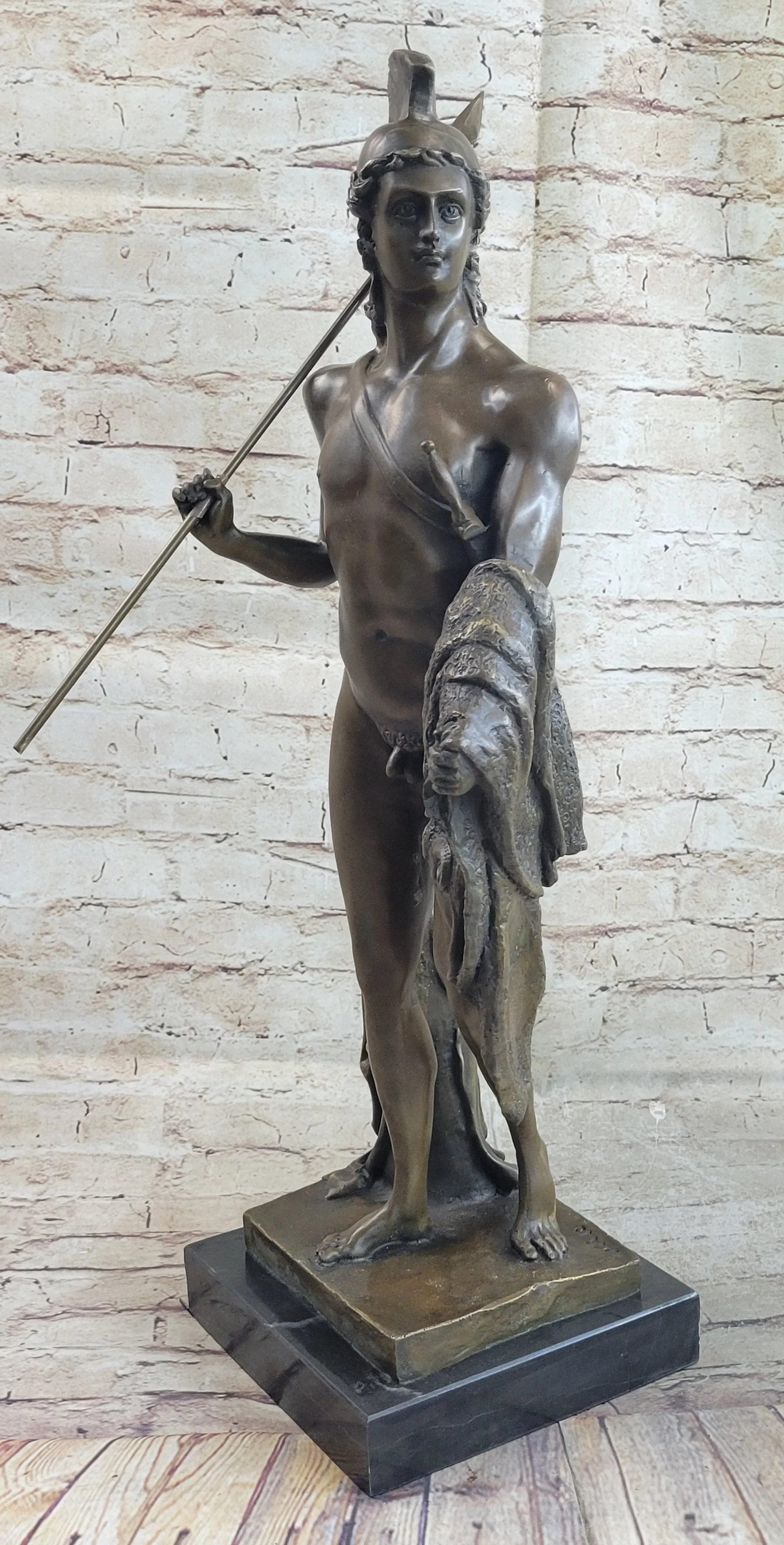 Greek Spartan Warrior Nude Figure Bronze Statue Sculpture Original Art 33" x 8"
