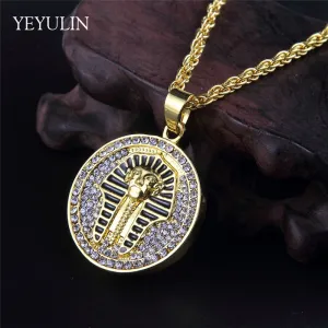 Hip Hop Bling Rhinestone Pharaoh Pendant Necklace