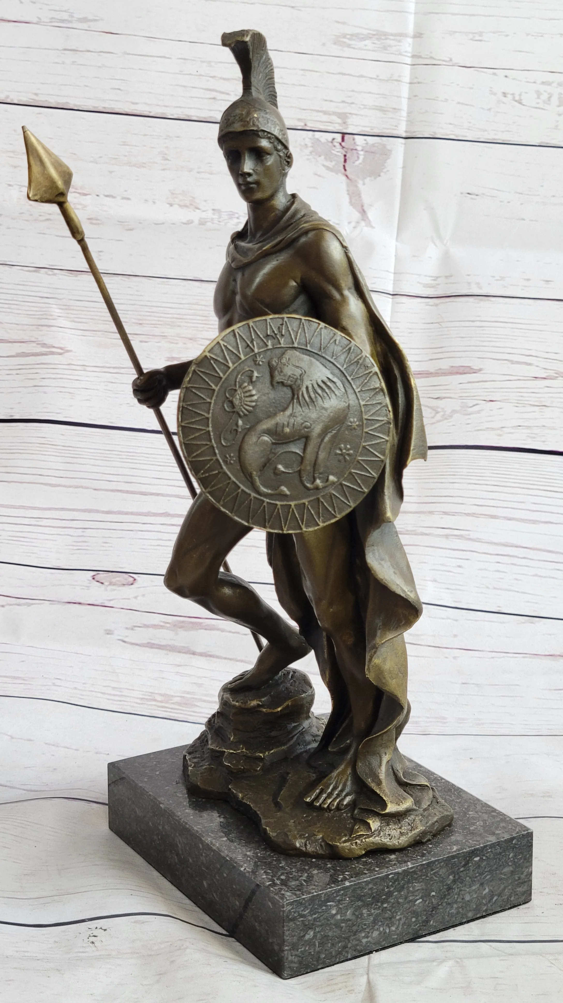 King Leonidas 300 Greek Spartan Warrior Hoplite Bronze Metal Statue Sculpture Figure Signed Original 12" x 6"