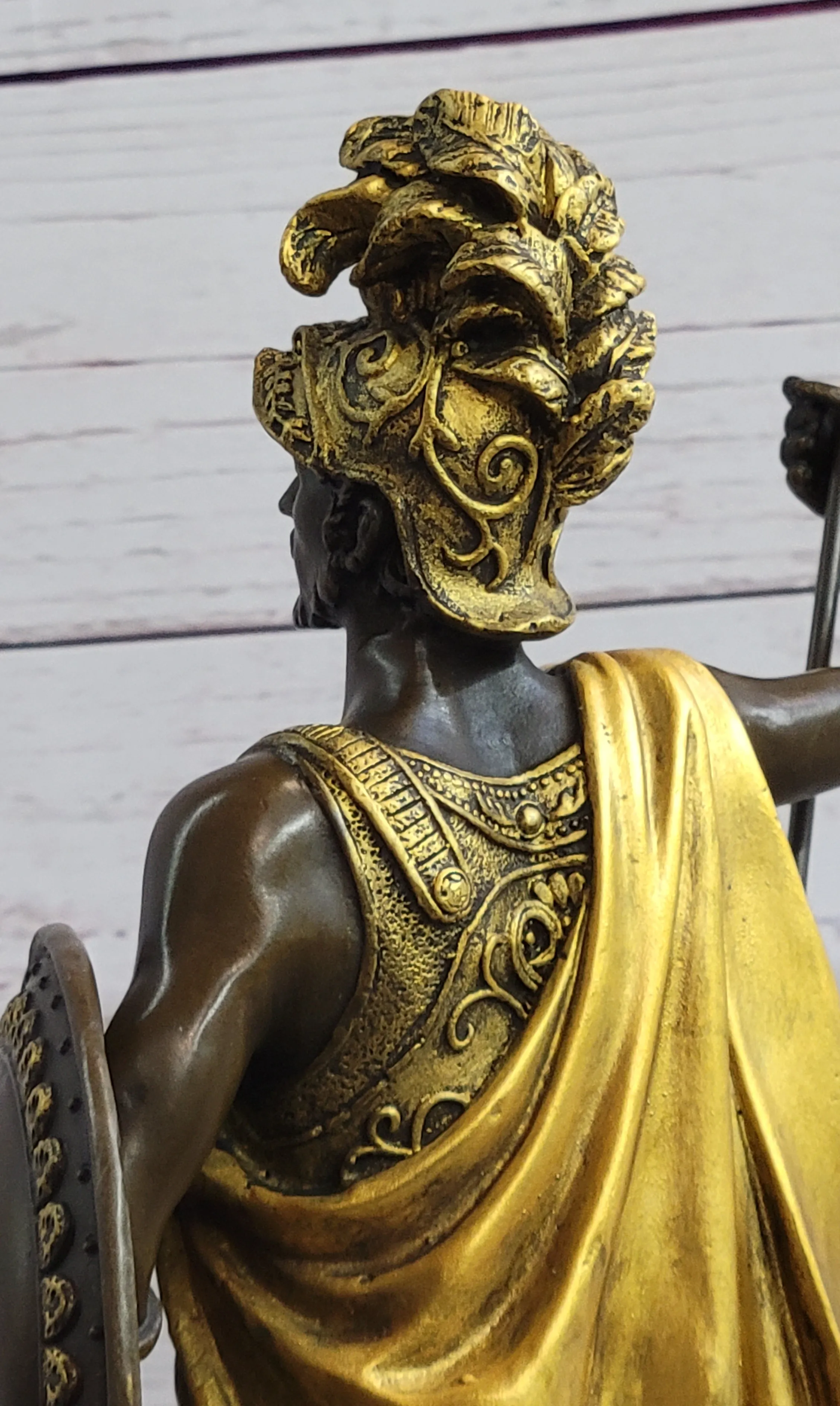 King Leonidas Greek Hoplite Warrior Bronze Statue Sculpture Figure Gold Patina 14" x 6"