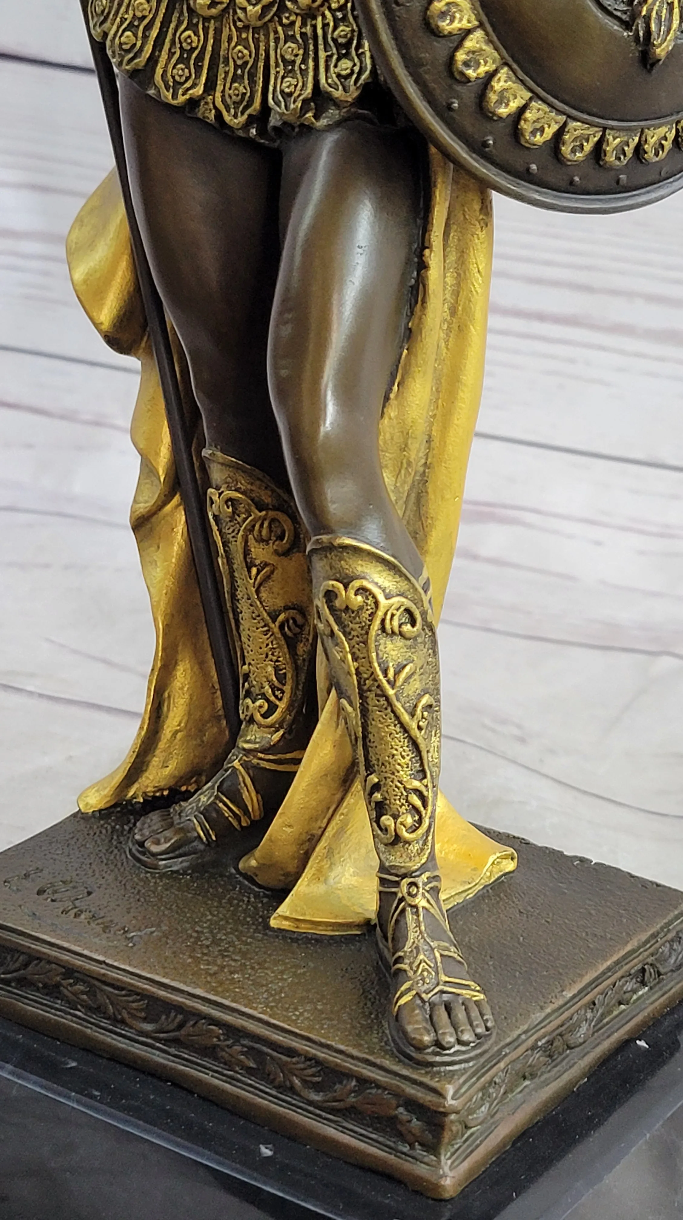 King Leonidas Greek Hoplite Warrior Bronze Statue Sculpture Figure Gold Patina 14" x 6"