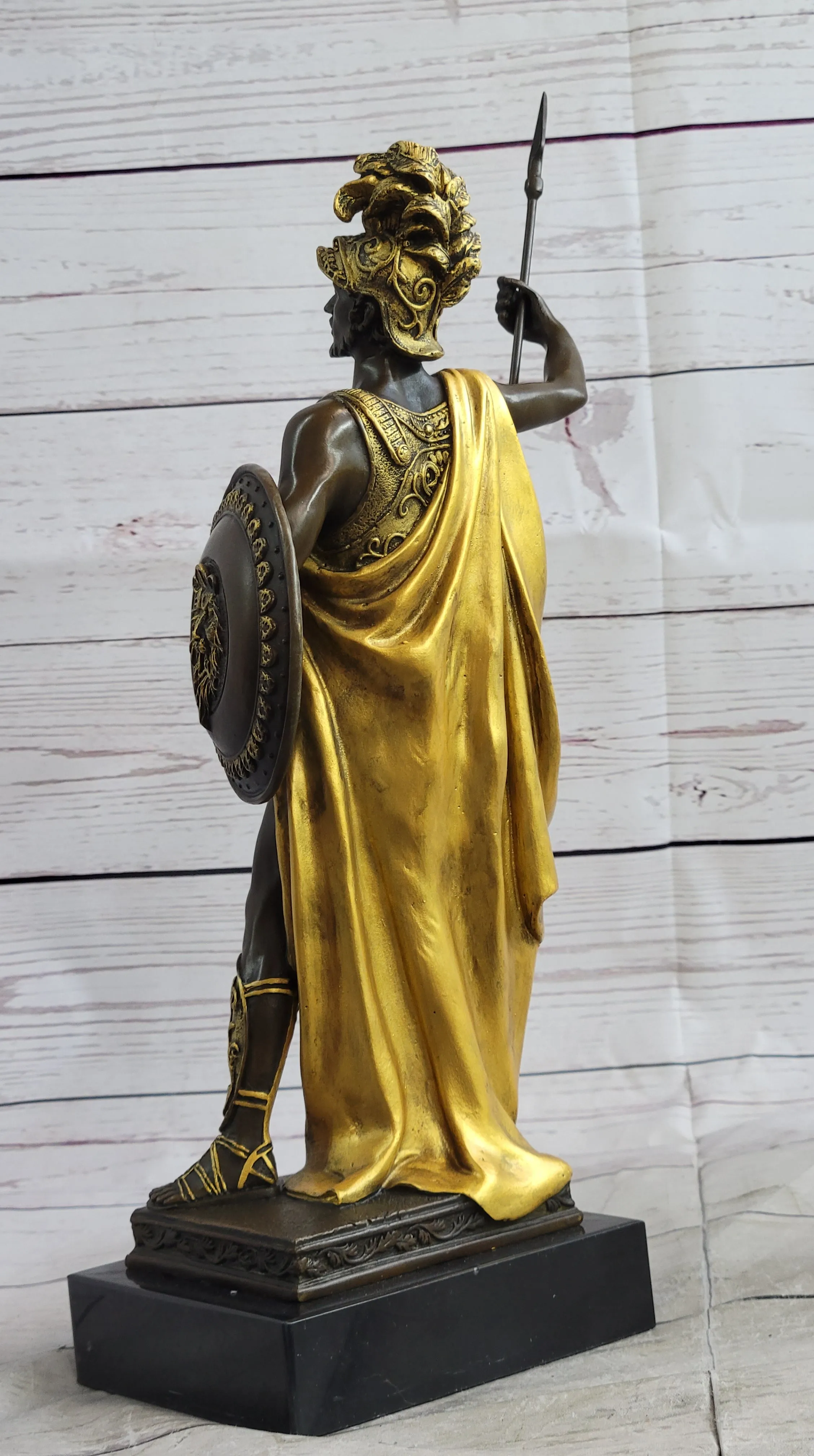 King Leonidas Greek Hoplite Warrior Bronze Statue Sculpture Figure Gold Patina 14" x 6"
