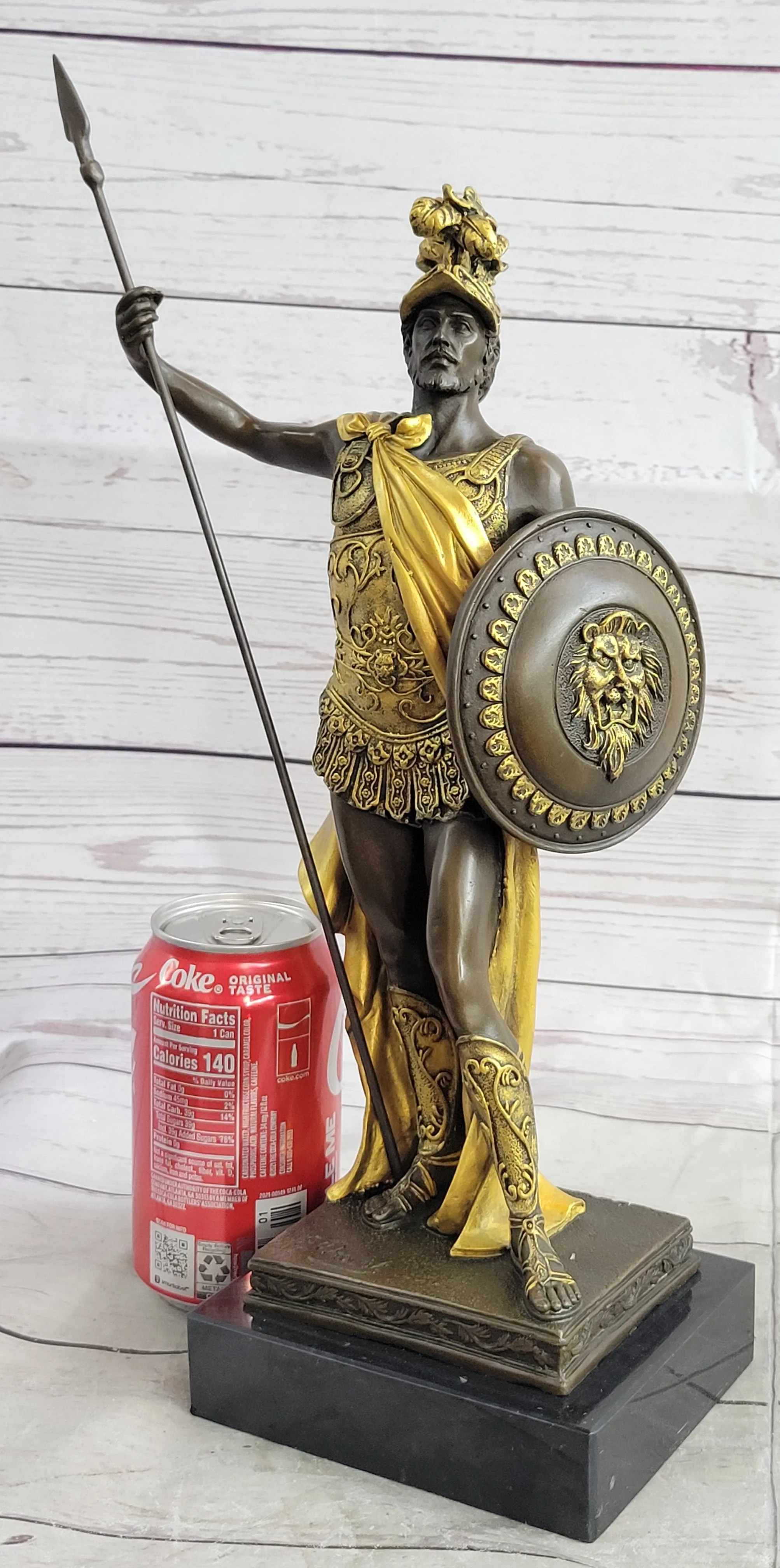 King Leonidas Greek Hoplite Warrior Bronze Statue Sculpture Figure Gold Patina 14" x 6"