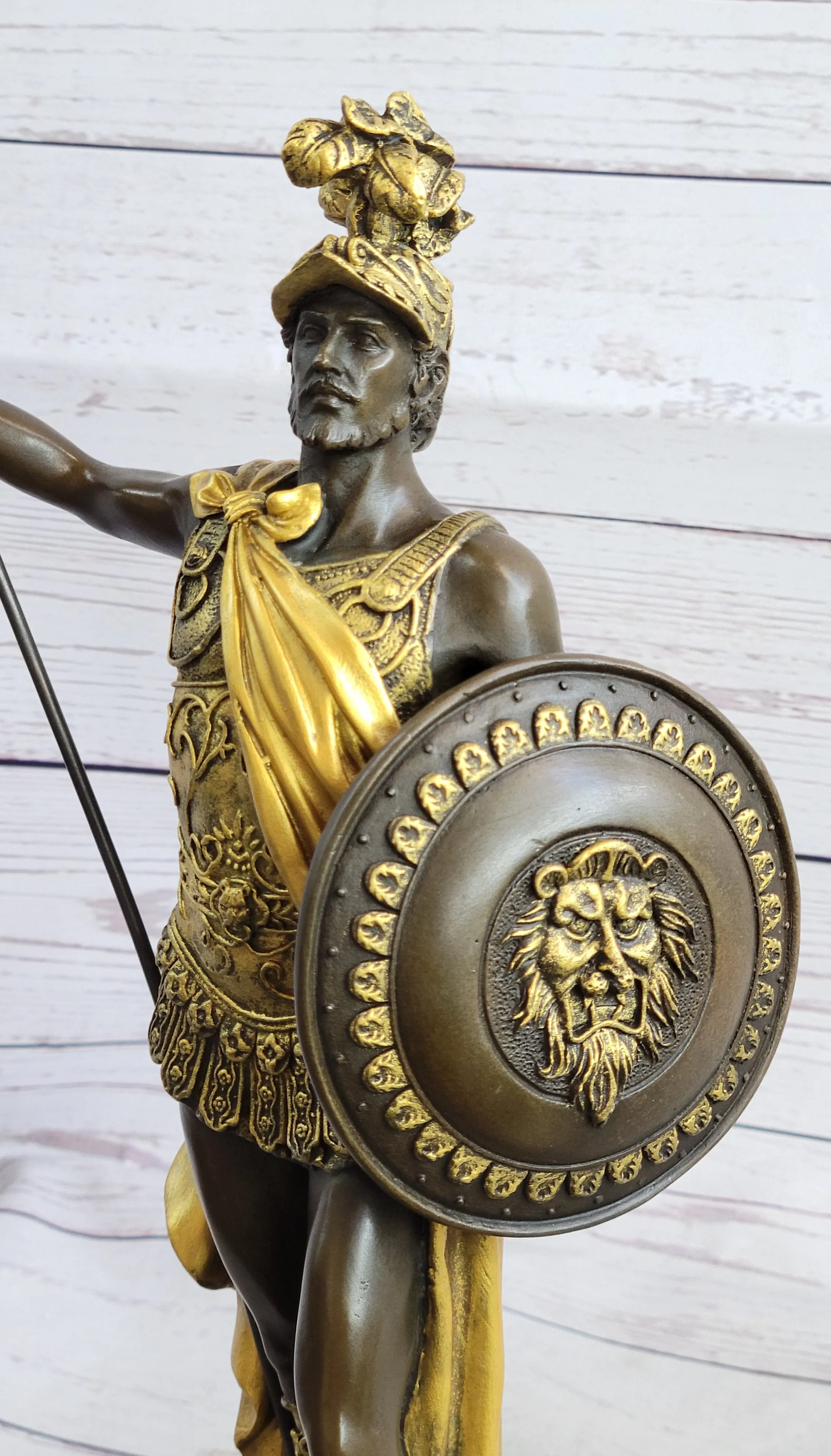King Leonidas Greek Hoplite Warrior Bronze Statue Sculpture Figure Gold Patina 14" x 6"