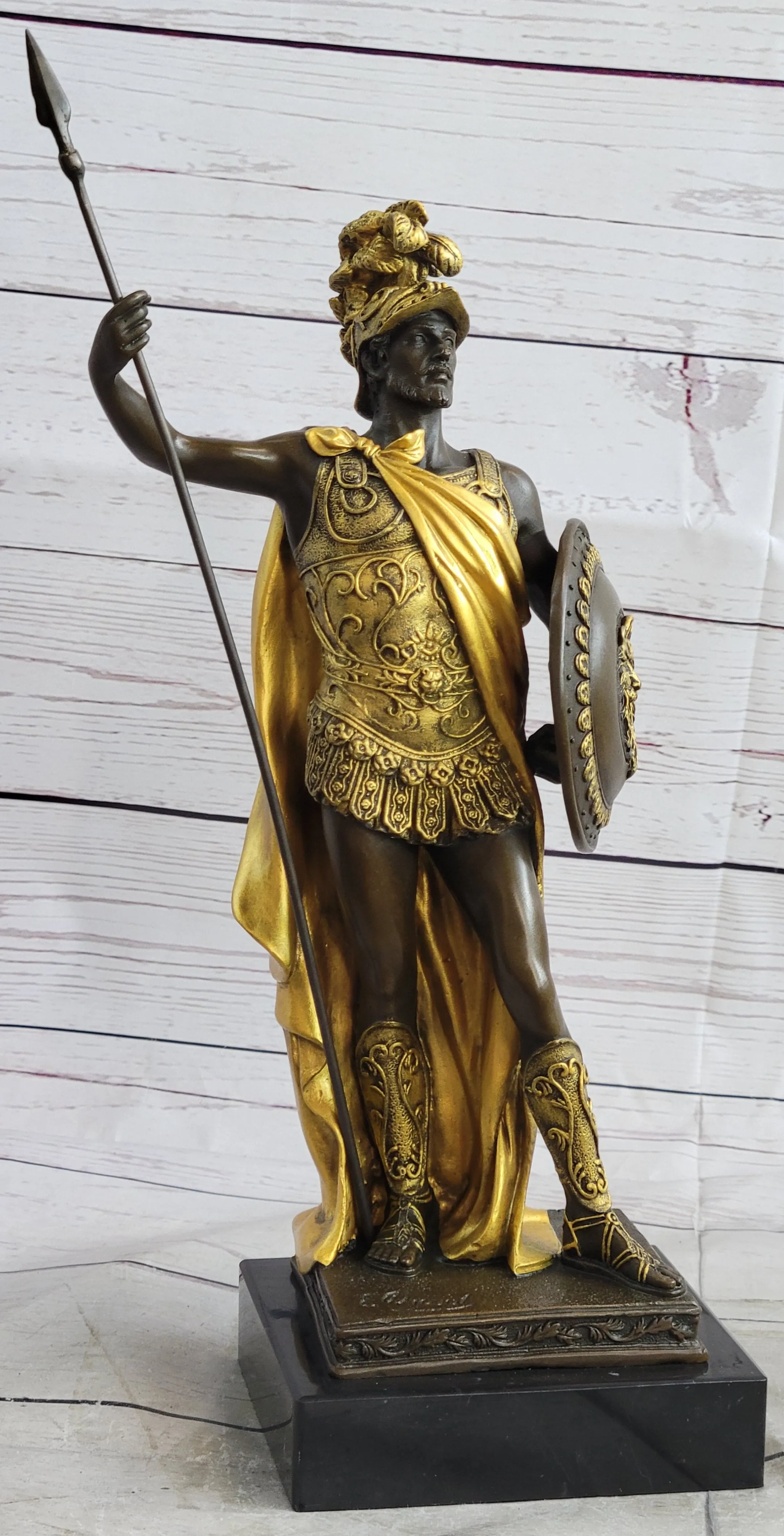 King Leonidas Greek Hoplite Warrior Bronze Statue Sculpture Figure Gold Patina 14" x 6"
