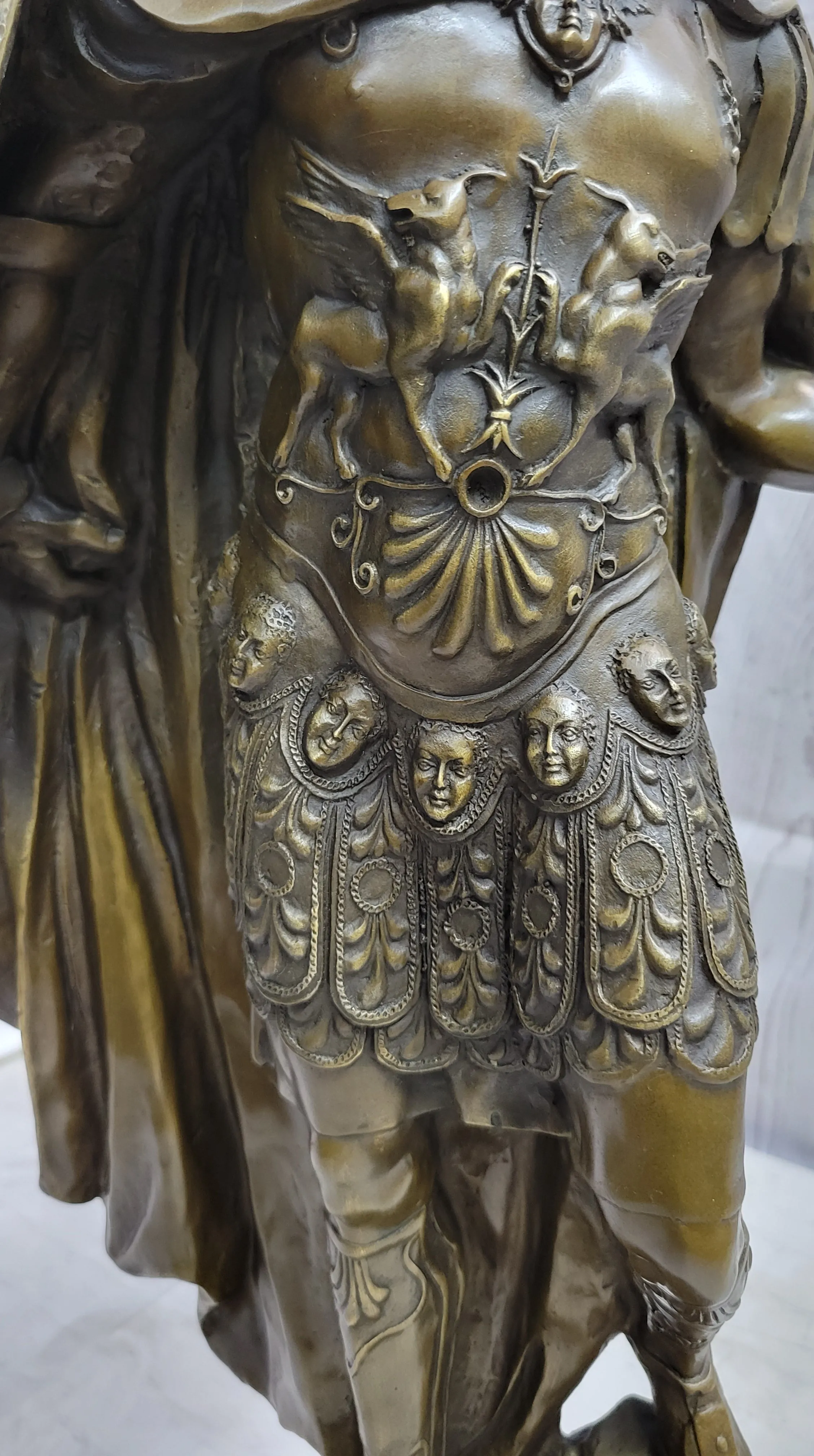 Mars God of War Bronze Metal Warrior Statue Sculpture Figure on Marble Base 29" x 13"