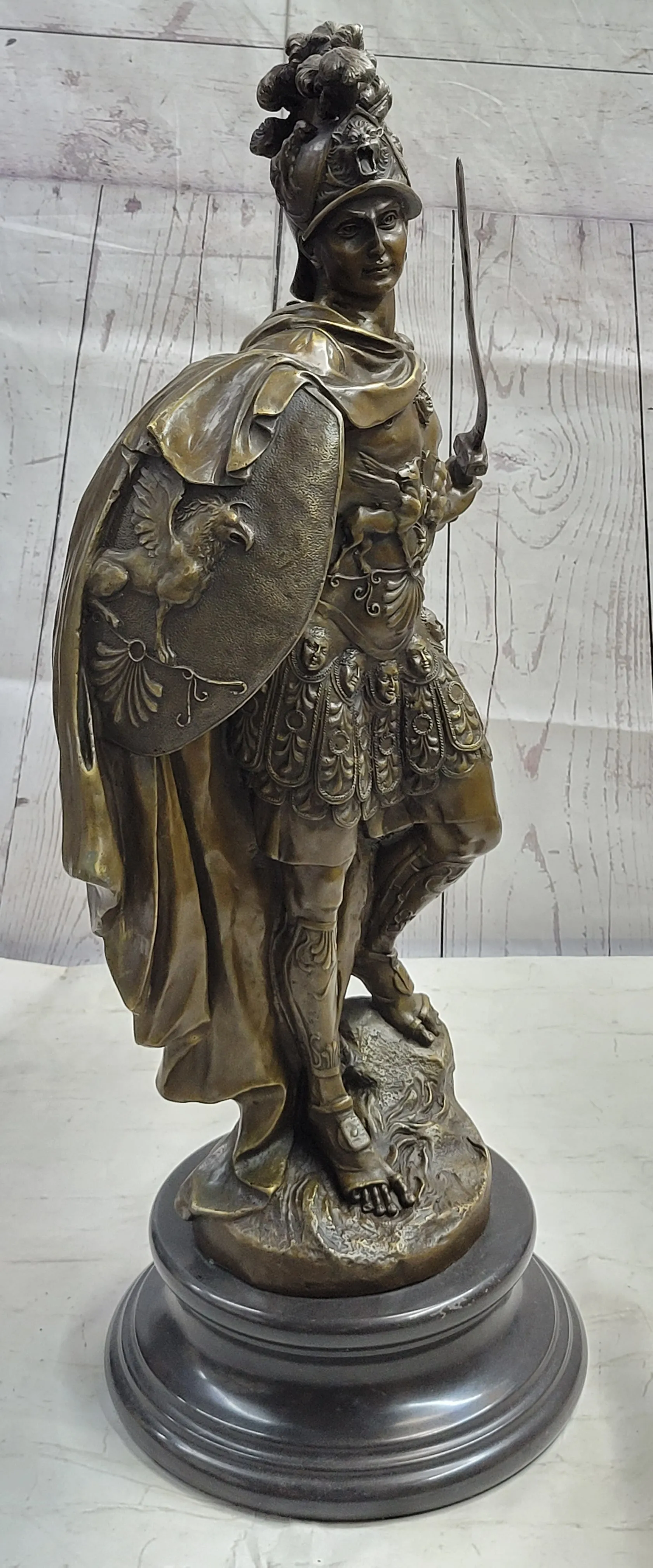 Mars God of War Bronze Metal Warrior Statue Sculpture Figure on Marble Base 29" x 13"