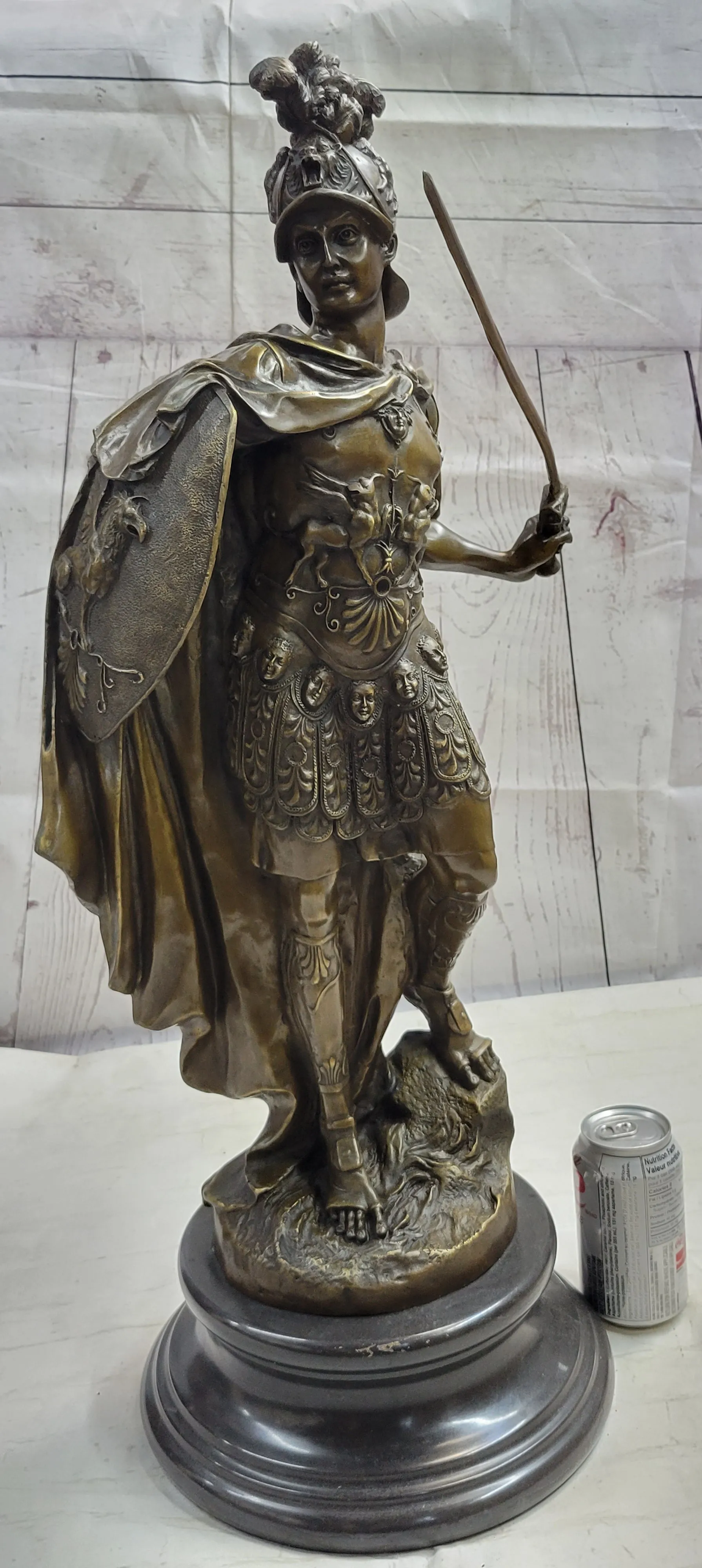 Mars God of War Bronze Metal Warrior Statue Sculpture Figure on Marble Base 29" x 13"