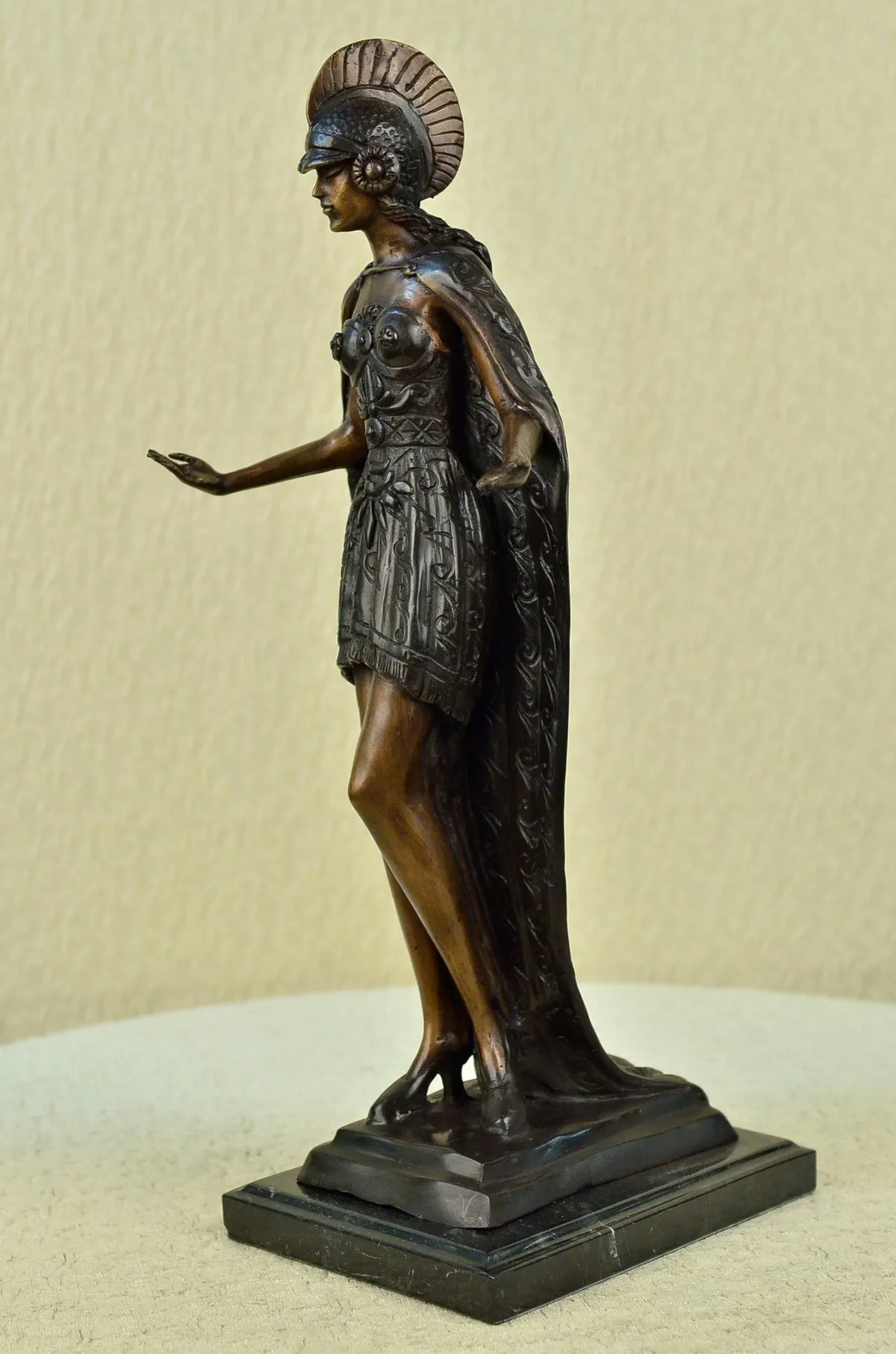 Military Soldier Spartan Gladiator Spear Shield Bronze Marble Statue Sculpture