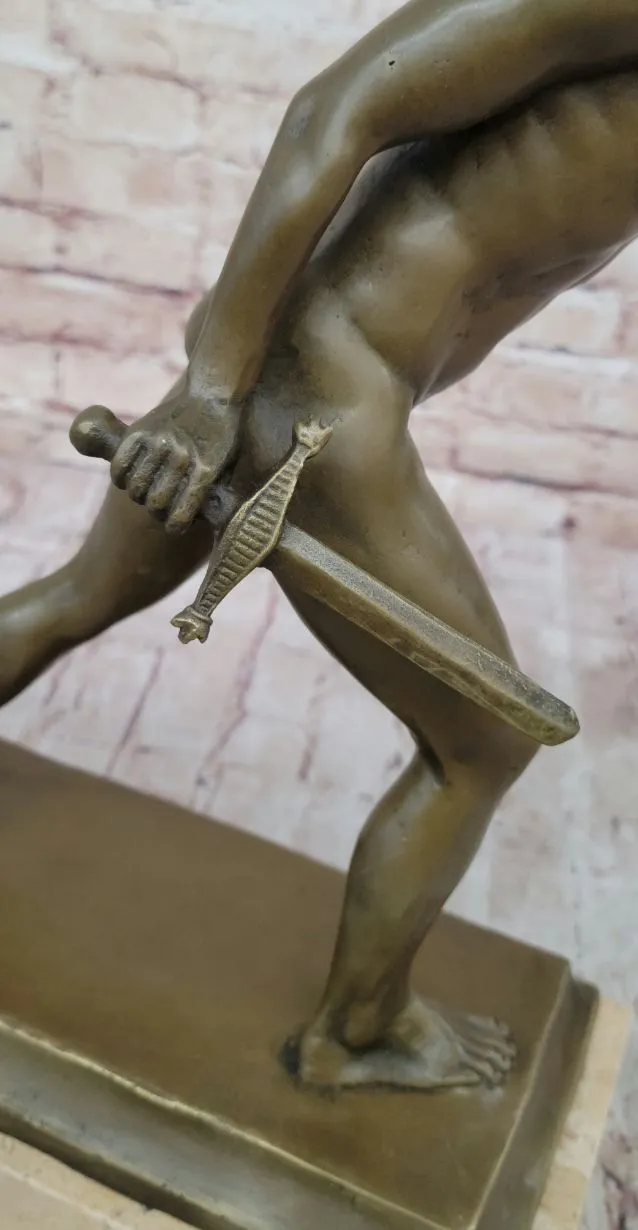 Roman Gladiator Bronze Metal Statue Sculpture Figure on Marble Base 17" x 21"