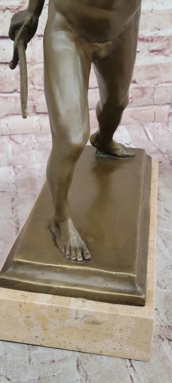 Roman Gladiator Bronze Metal Statue Sculpture Figure on Marble Base 17" x 21"