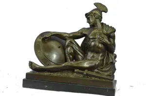 Roman Gladiator Sparton Warrior Bronze Sculpture Marble Base Statue Figurine LRG