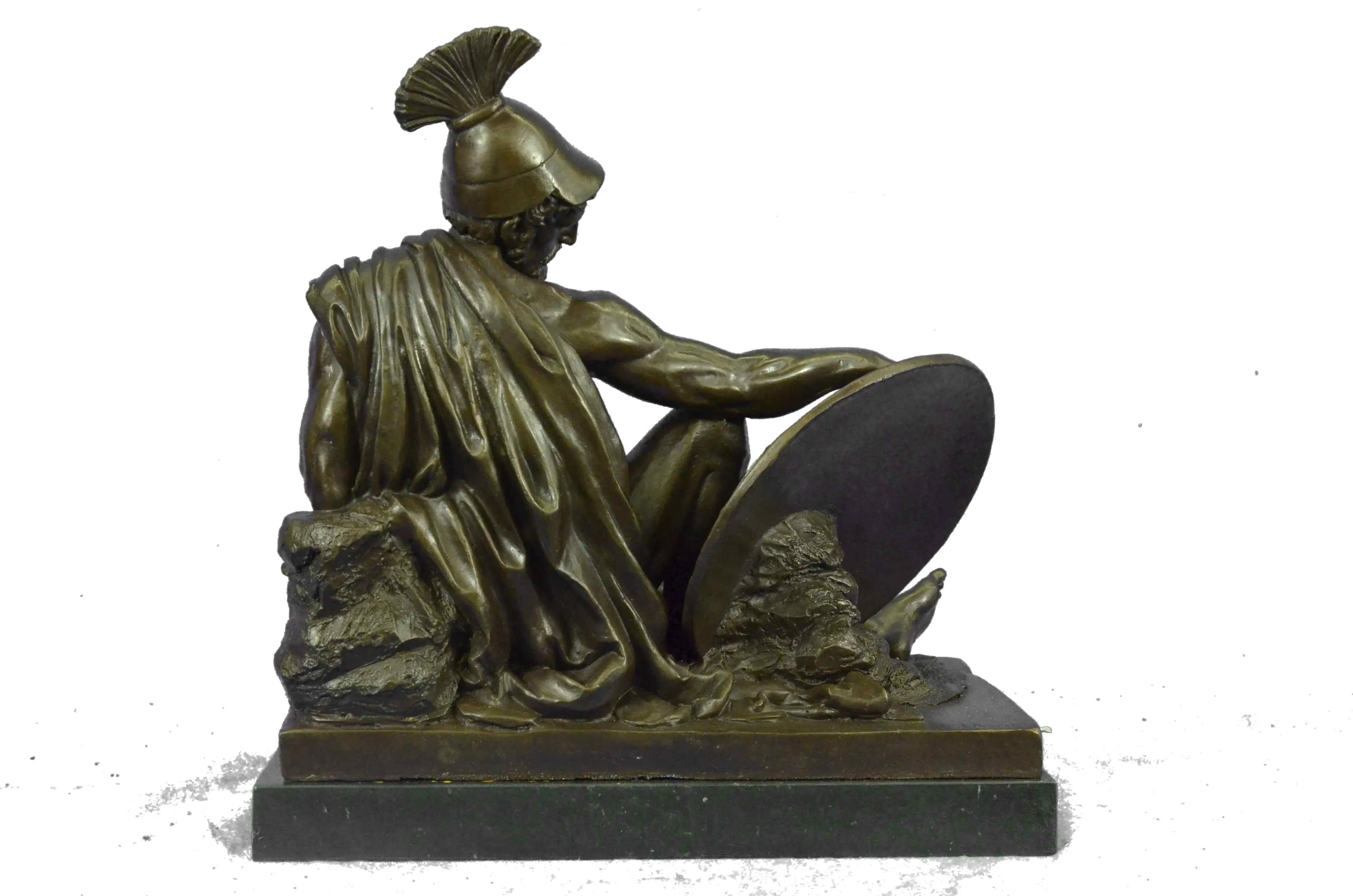 Roman Gladiator Sparton Warrior Bronze Sculpture Marble Base Statue Figurine LRG