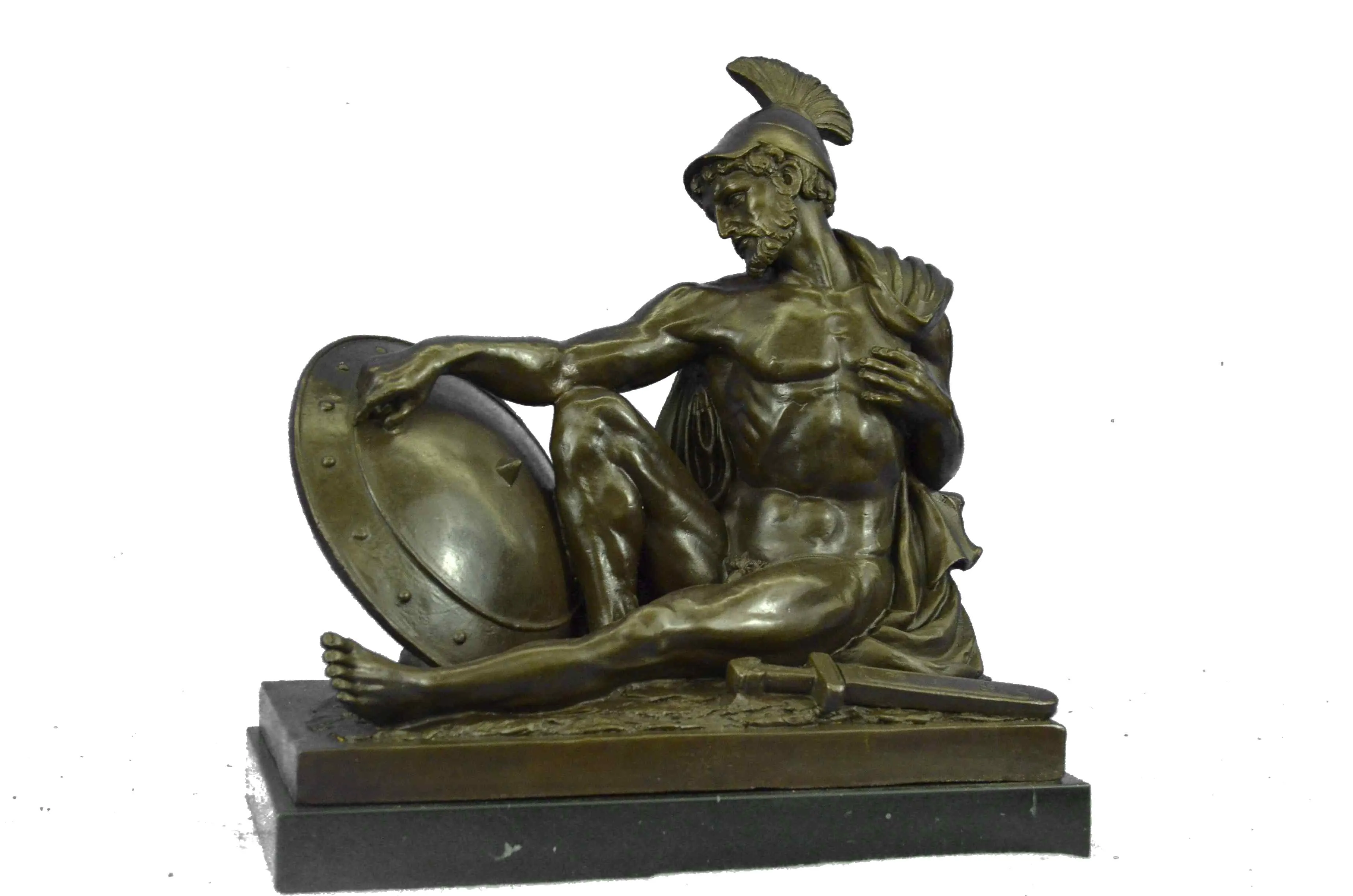 Roman Gladiator Sparton Warrior Bronze Sculpture Marble Base Statue Figurine LRG