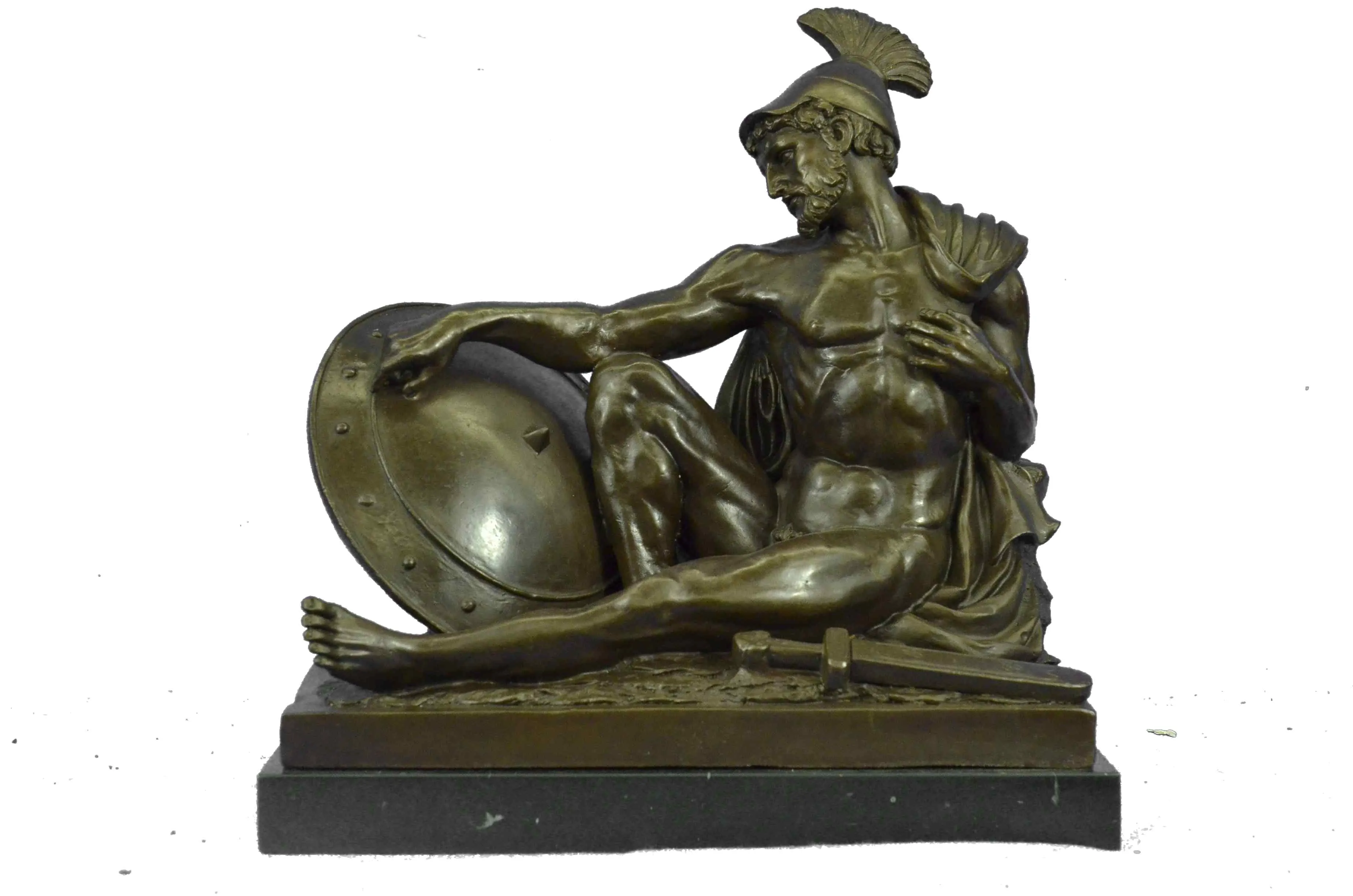 Roman Gladiator Sparton Warrior Bronze Sculpture Marble Base Statue Figurine LRG