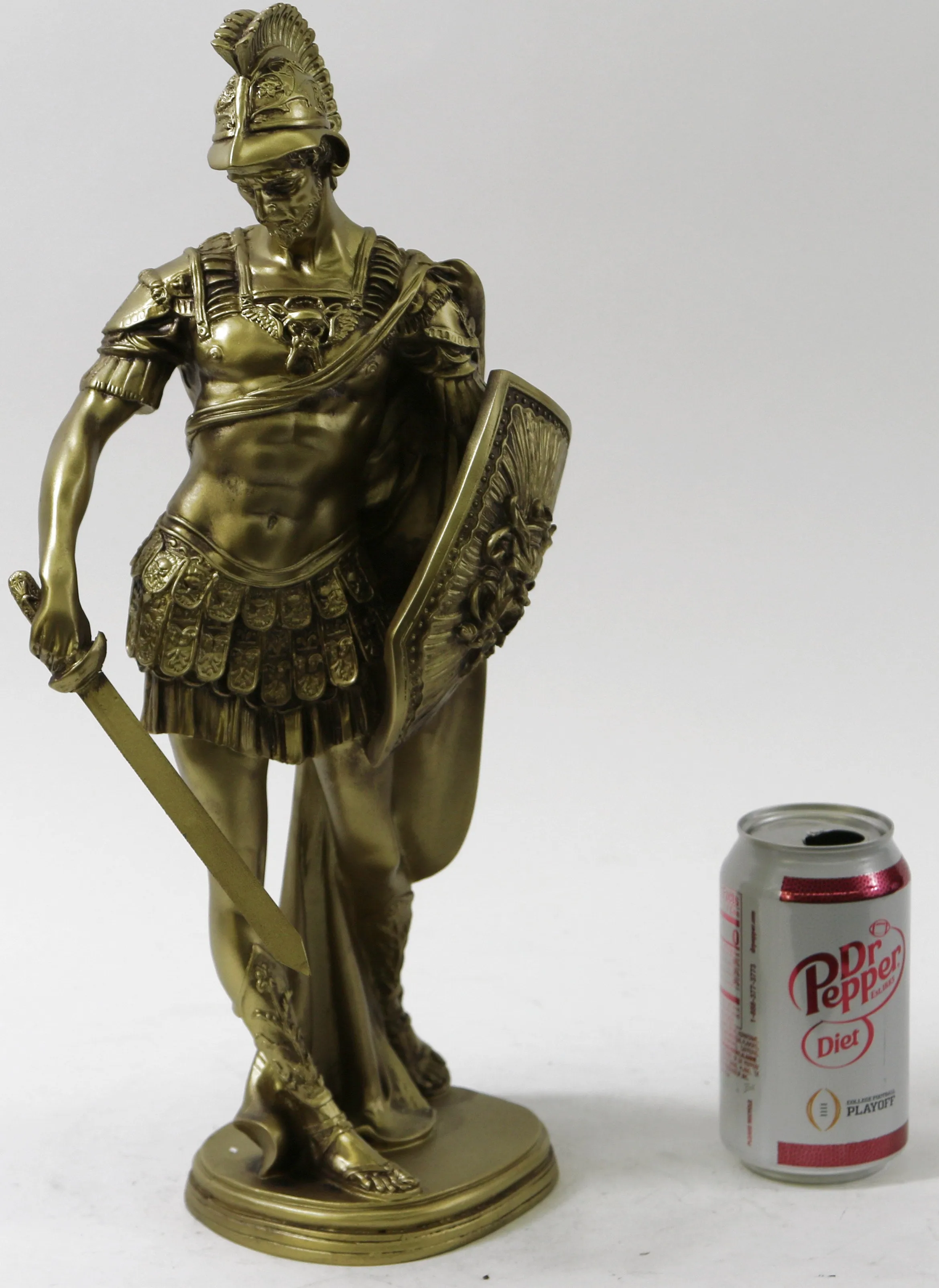 Roman Soldier with Javelin and Shield Sculpture Faux Bronze Sculpture Statue Art