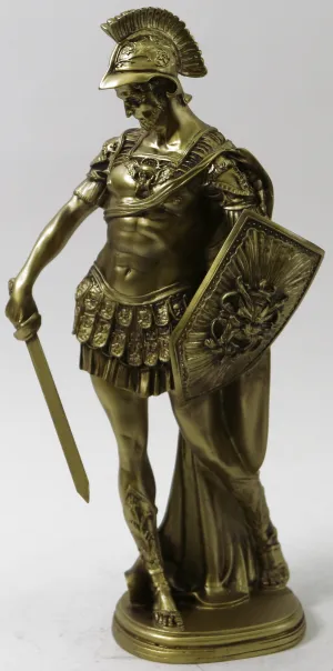 Roman Soldier with Javelin and Shield Sculpture Faux Bronze Sculpture Statue Art