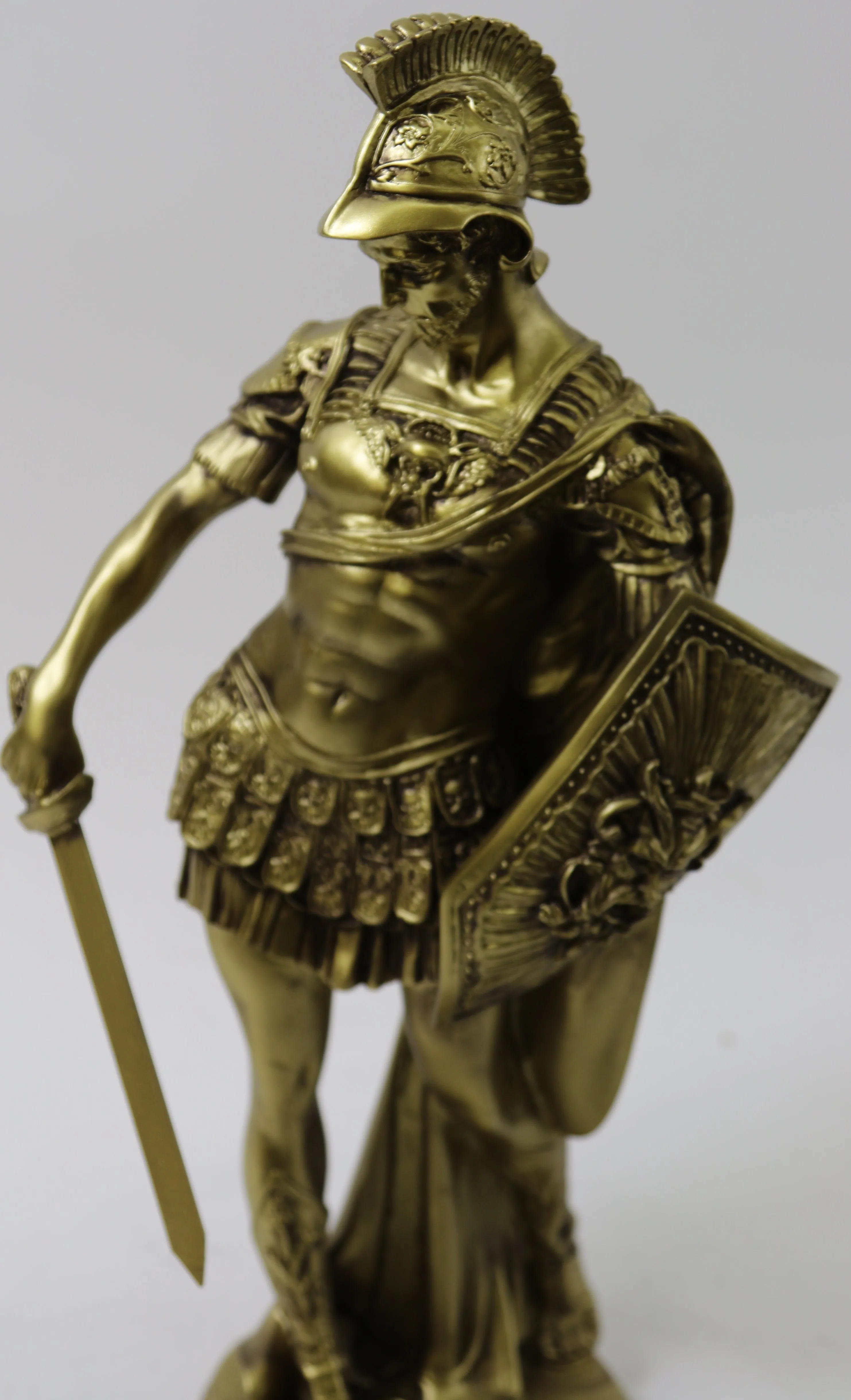 Roman Soldier with Javelin and Shield Sculpture Faux Bronze Sculpture Statue Art
