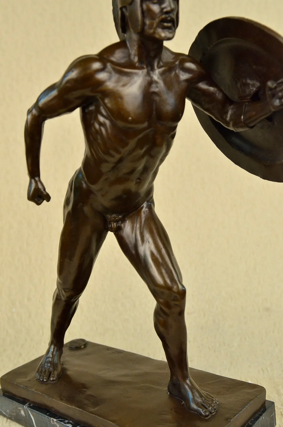 Signed French Artist Pierre Tough Brave Nude Roman Warrior Bronze Sculpture SALE