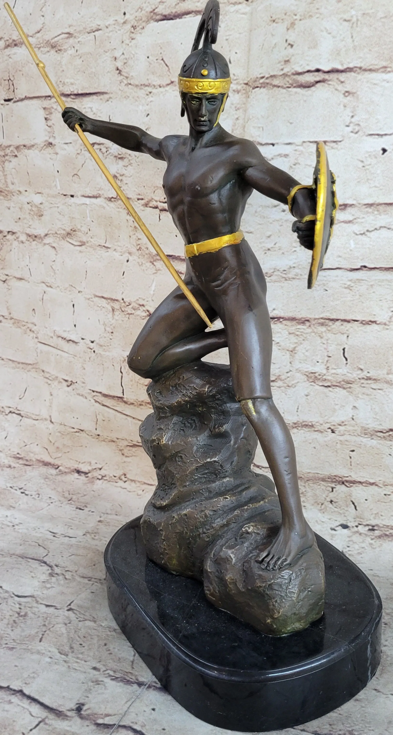 Signed Original Jensen Handsome Nude Roman Warrior Bronze Sculpture Figurine Art