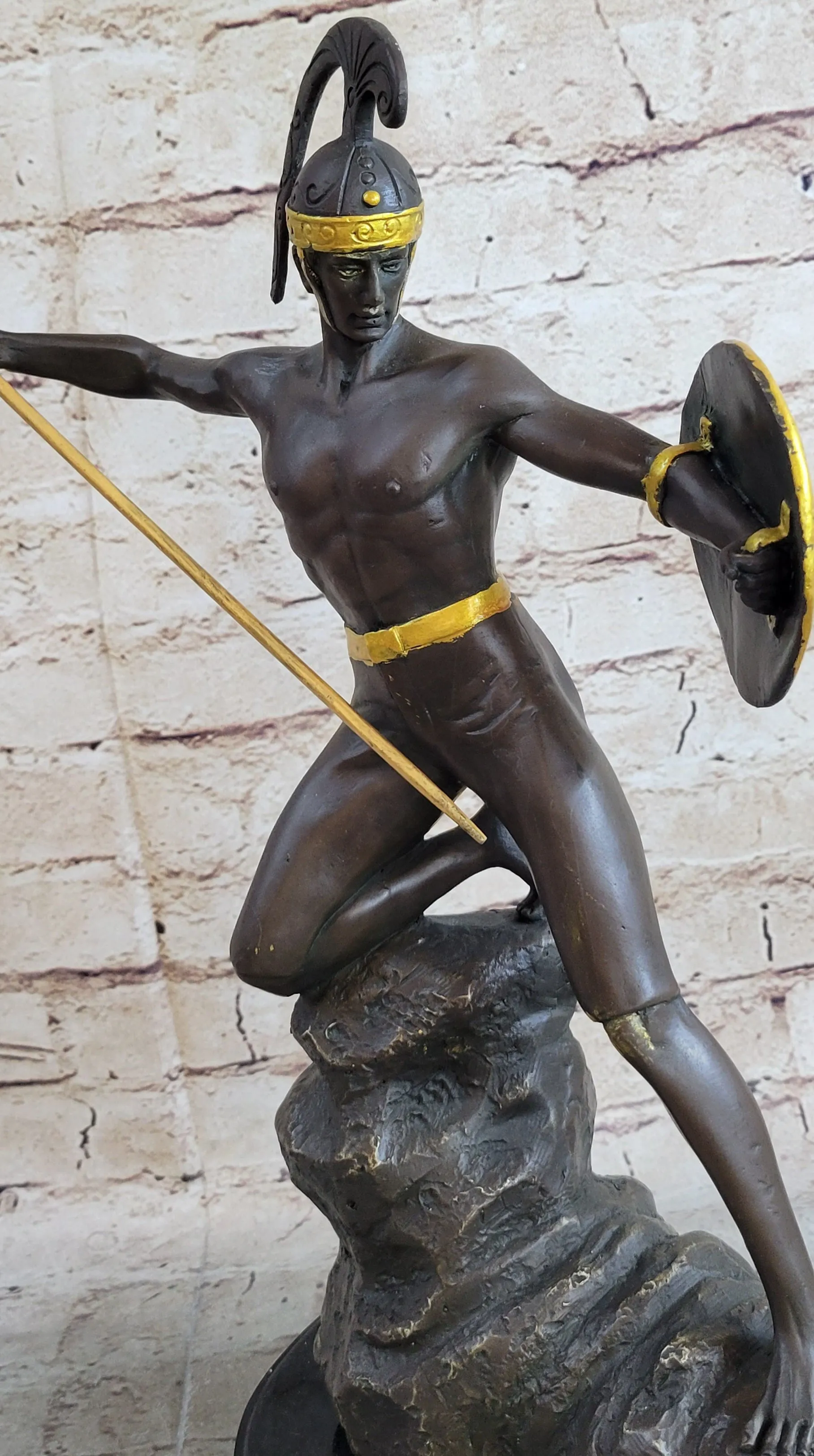 Signed Original Jensen Handsome Nude Roman Warrior Bronze Sculpture Figurine Art