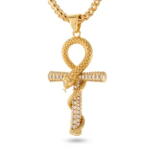 The 14K Gold CZ Apep and Ankh Cross